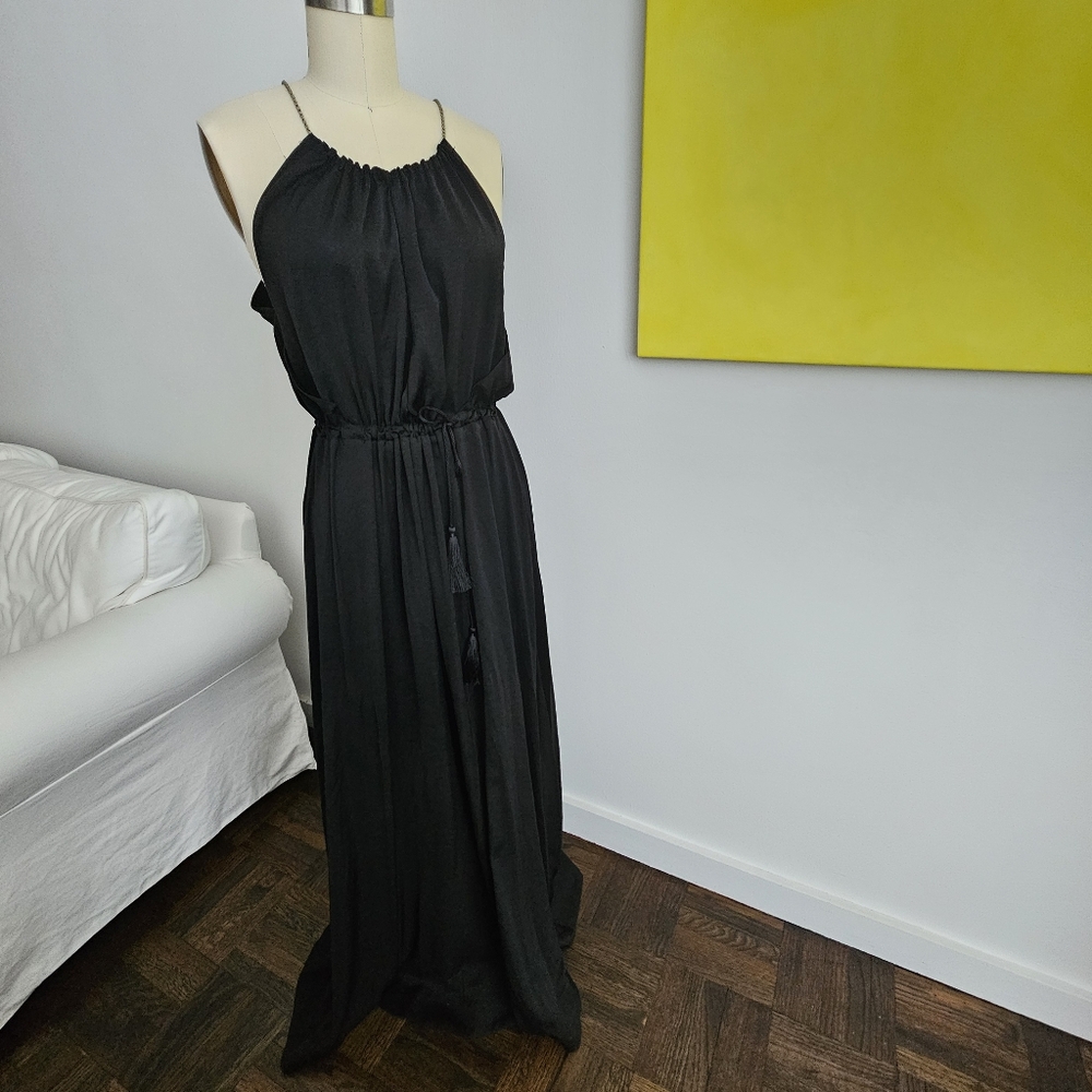Halter Top Black Maxi Dress, Silk Like Feel. Size 6-8